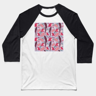 Ara Parrot Tropical Leaves Pattern Red and Blue Baseball T-Shirt